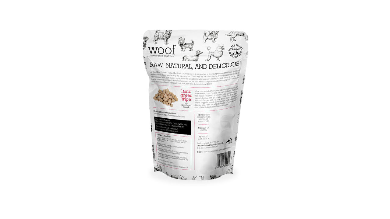 Woof Lamb Green Tripe & Mussel Treats 40g